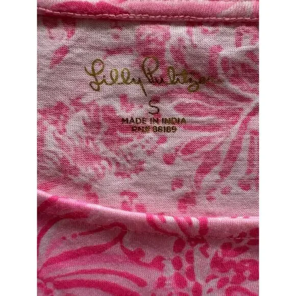 Lilly Pulitzer Geanna Swing Dress — S Pink Blossom Foxy Llama 3/4 Sleeve Tiered - Picture 6 of 10